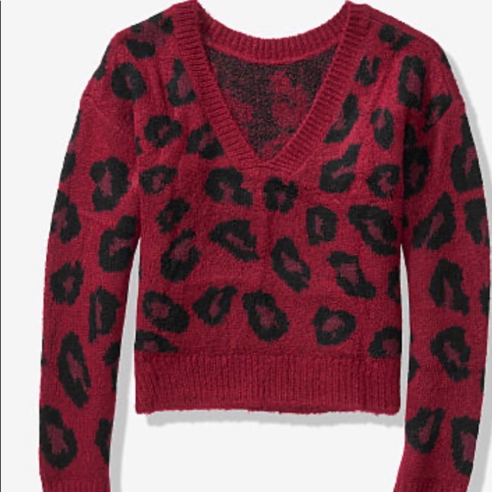 VS PINK RED Leopard V CREW SWEATER - Picture 3 of 4